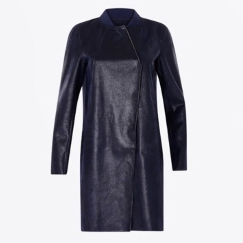 NWT Coster Copenhagen Blue Crocodile Embossed Leather Long Coat EU 36 US S $189